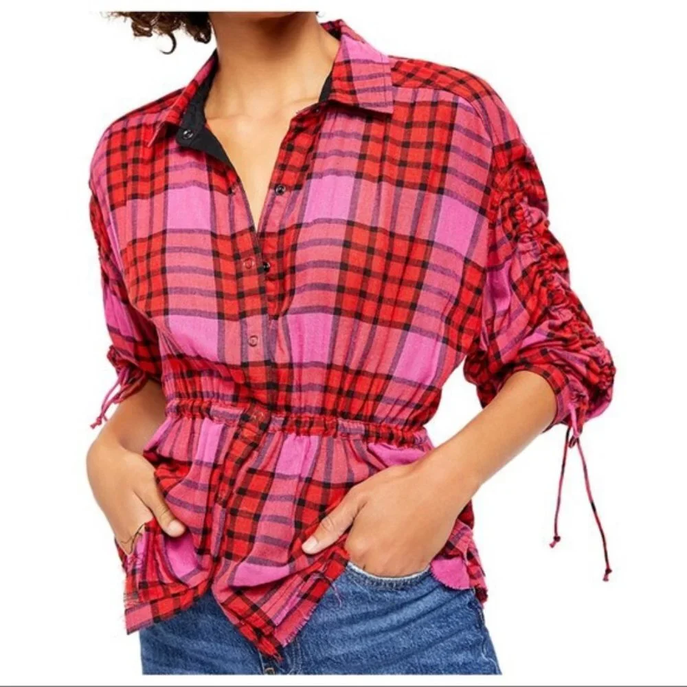 NWT Free People Pacific Dawn Plaid Button Up Tunic